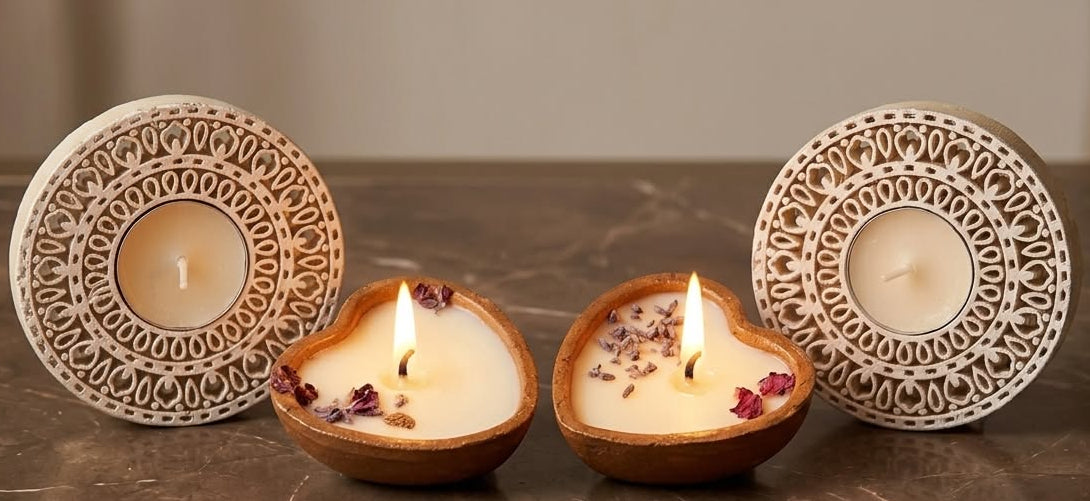 Block Tea-Lights with Terracotta Soy Wax Candles