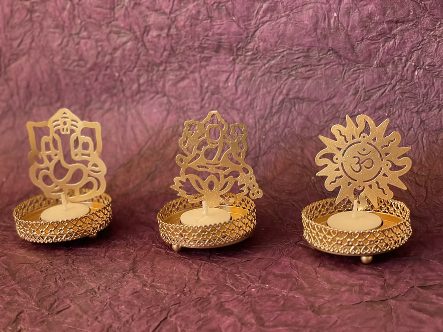 Divine Shadow Tea-Light Holder Set Of 3 | Lord Ganesh, Goddess Lakshmi And Aum