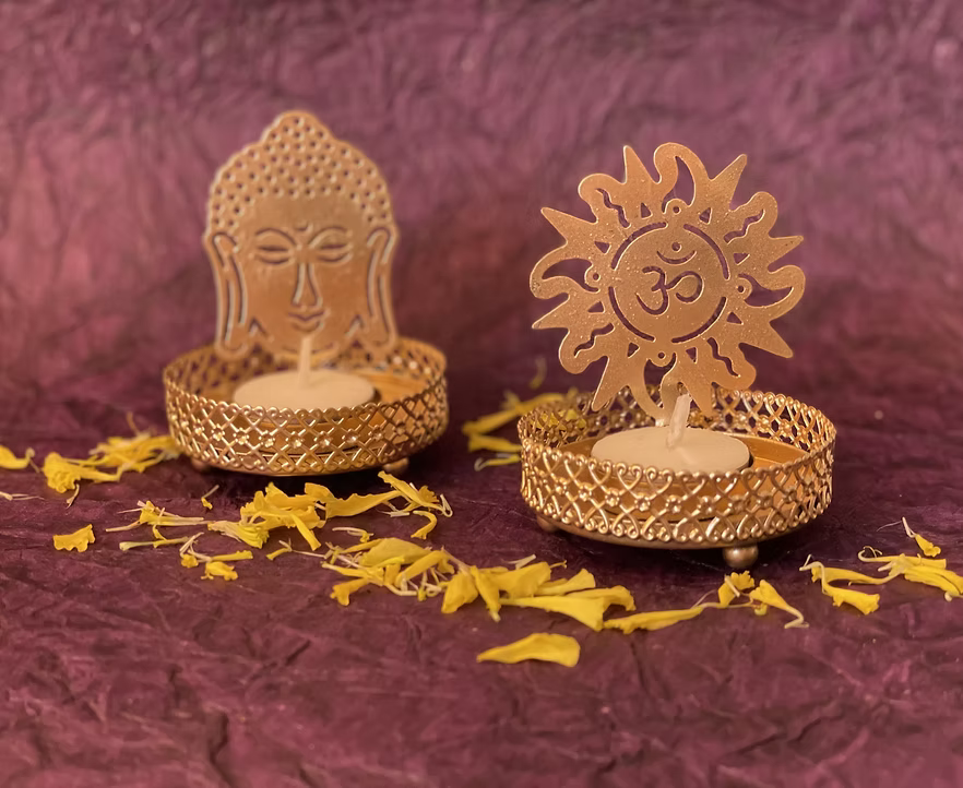 Divine Shadow Tea-Light Holder Set Of 2 | Lord Buddha And Aum