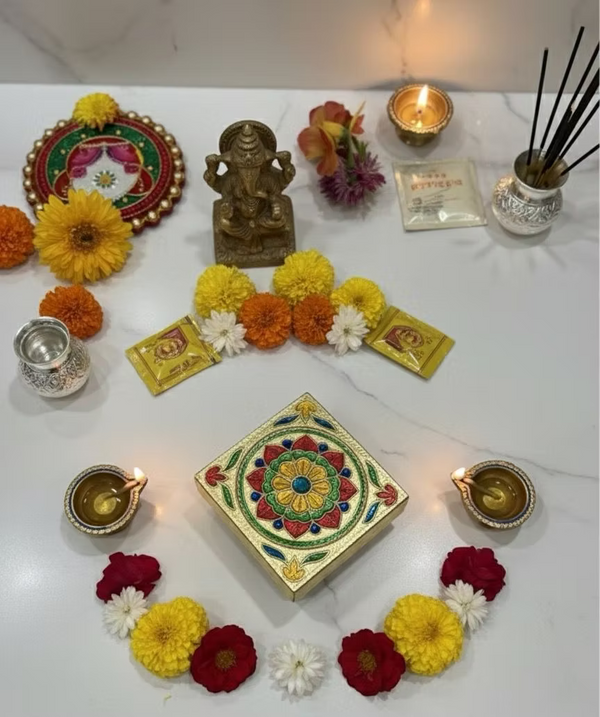 Golden Foil Printed Pooja Chowki