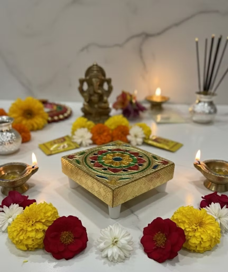 Golden Foil Printed Pooja Chowki