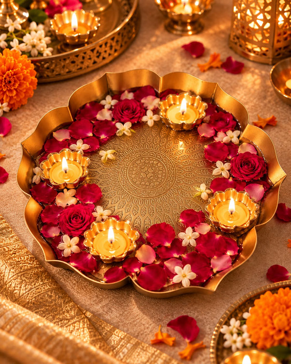 4 Urli Candles on Urli Plate